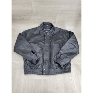 VTG Context Men's Large Black Leather Bomber Flight Jacket Zip Front